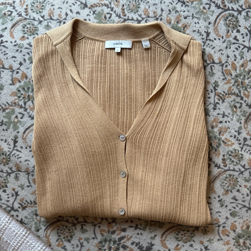 Vince Tan Ribbed Cardigan - Picture 2 of 3